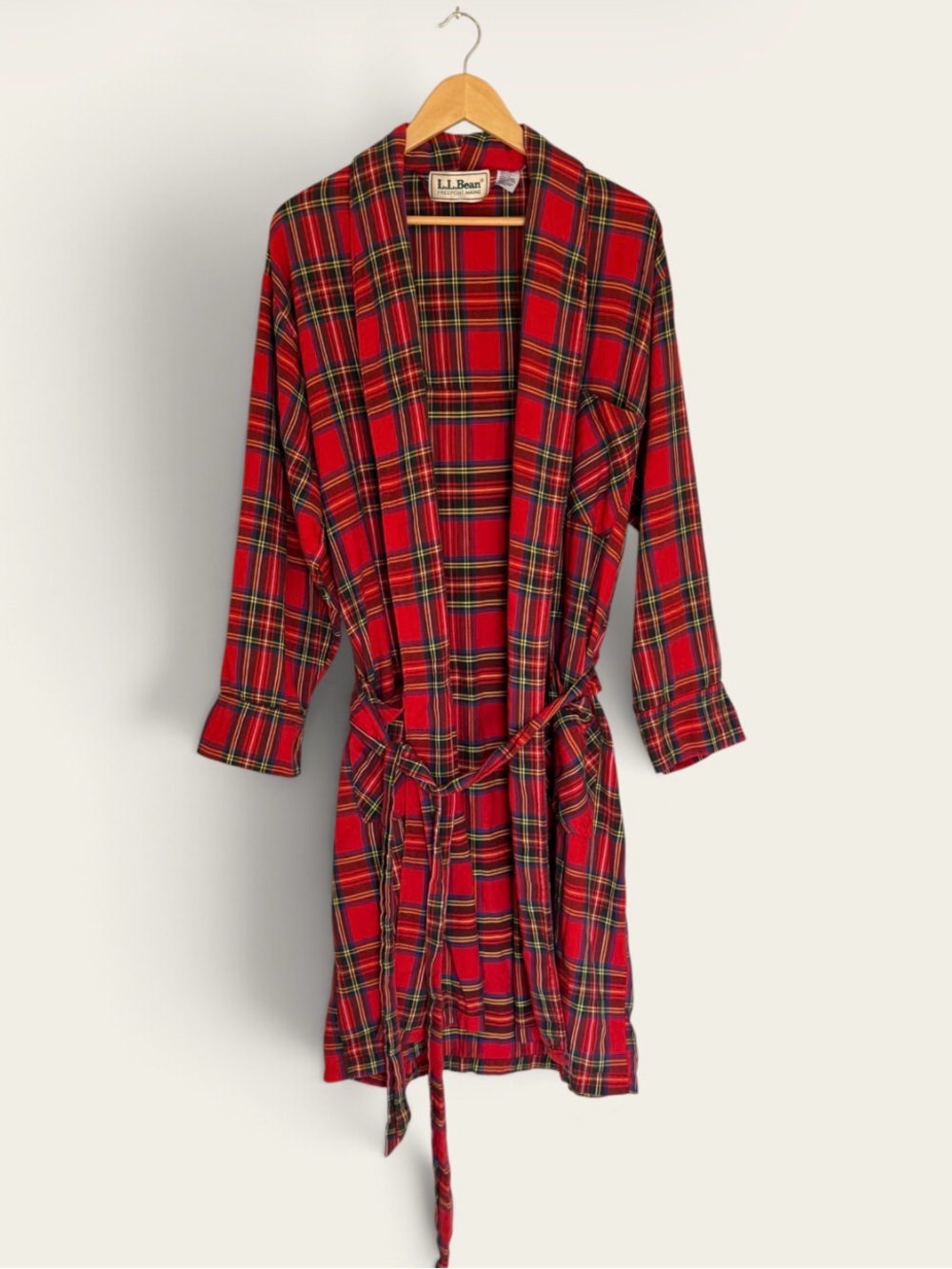 Vintage 80s LL Bean Scotch Plaid Flannel Robe Royal Stewart Tartan M/L
